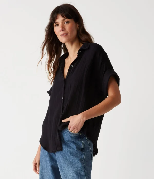 Michael Stars Bailey Gauze Button Down Shirt- Tops, Blouses & Shirts