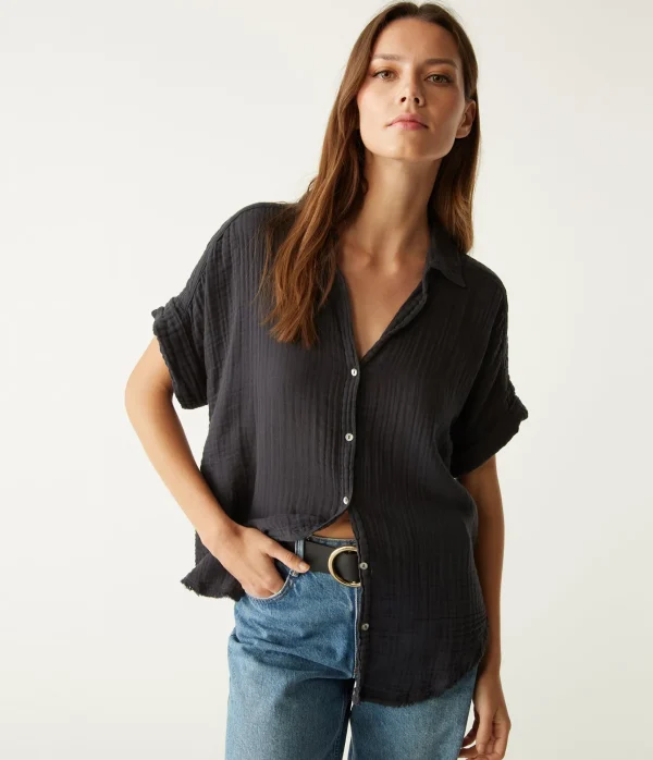 Michael Stars Bailey Gauze Button Down Shirt- Tops, Blouses & Shirts