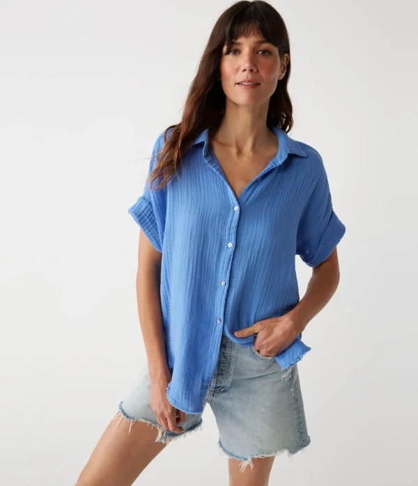 Michael Stars Bailey Gauze Button Down Shirt- Tops, Blouses & Shirts