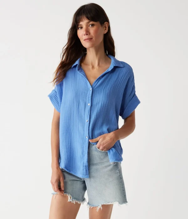 Michael Stars Bailey Gauze Button Down Shirt- Tops, Blouses & Shirts