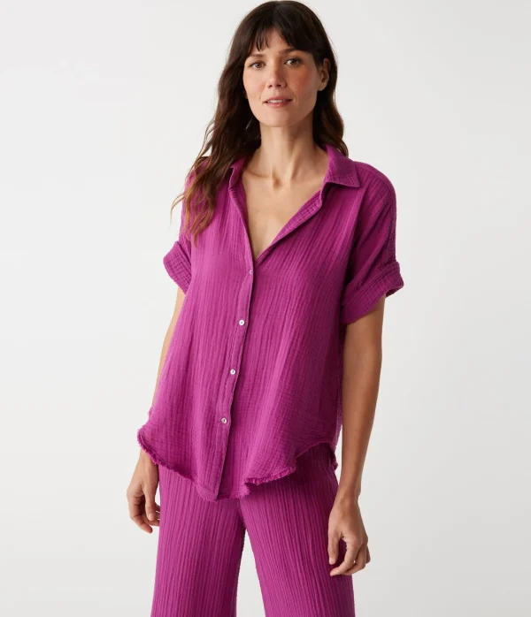 Michael Stars Bailey Gauze Button Down Shirt- Tops, Blouses & Shirts