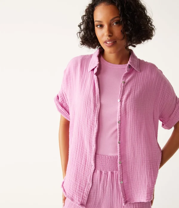 Michael Stars Bailey Gauze Button Down Shirt- Tops, Blouses & Shirts