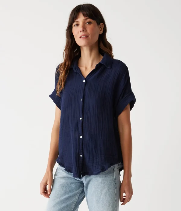 Michael Stars Bailey Gauze Button Down Shirt- Tops, Blouses & Shirts