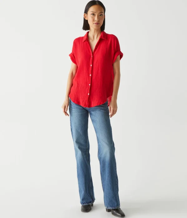 Michael Stars Bailey Gauze Button Down Shirt- Tops, Blouses & Shirts