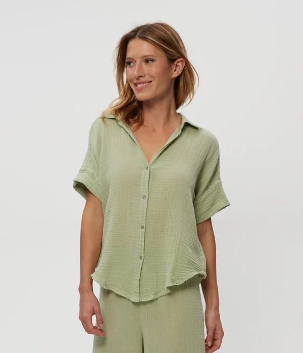 Michael Stars Bailey Gauze Button Down Shirt- Tops, Blouses & Shirts