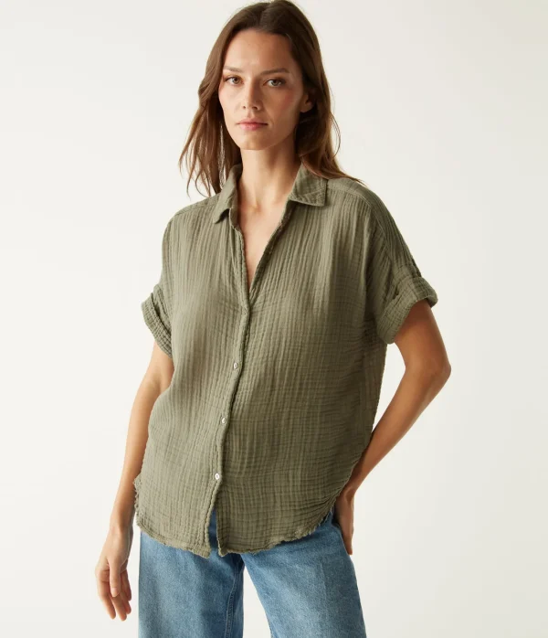 Michael Stars Bailey Gauze Button Down Shirt- Tops, Blouses & Shirts