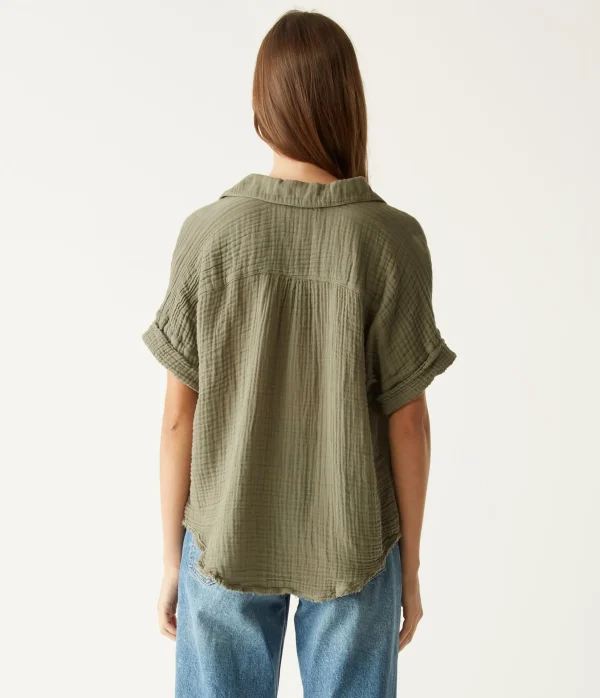 Michael Stars Bailey Gauze Button Down Shirt- Tops, Blouses & Shirts