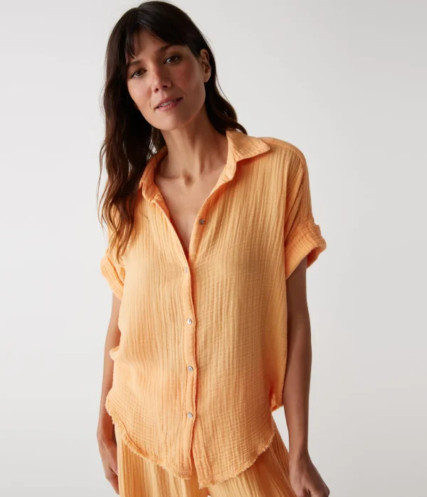 Michael Stars Bailey Gauze Button Down Shirt- Tops, Blouses & Shirts