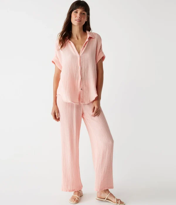 Michael Stars Bailey Gauze Button Down Shirt- Tops, Blouses & Shirts