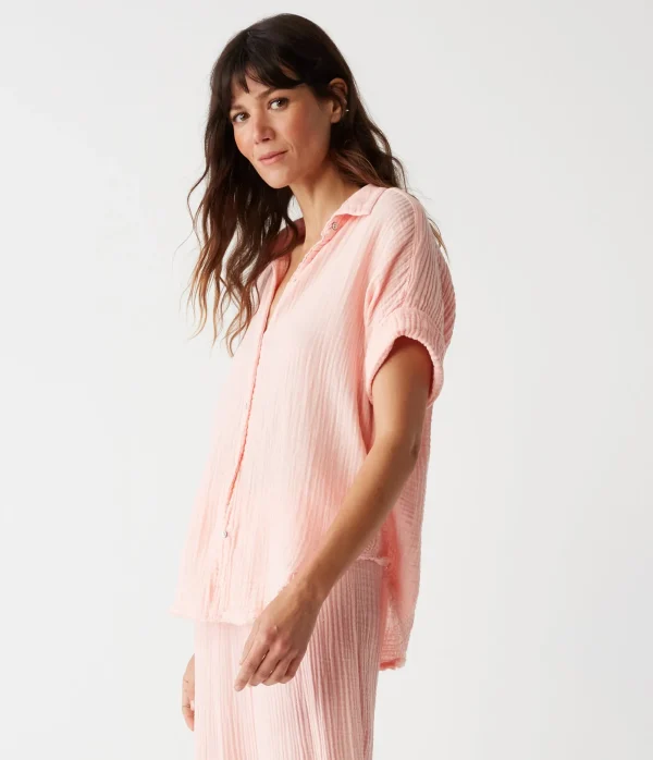 Michael Stars Bailey Gauze Button Down Shirt- Tops, Blouses & Shirts