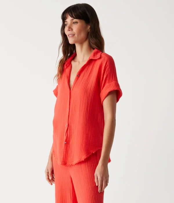 Michael Stars Bailey Gauze Button Down Shirt- Tops, Blouses & Shirts