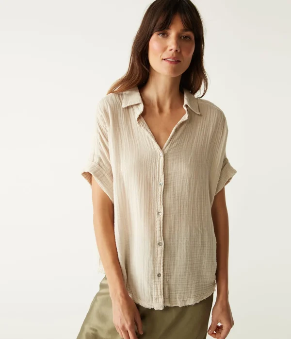 Michael Stars Bailey Gauze Button Down Shirt- Tops, Blouses & Shirts