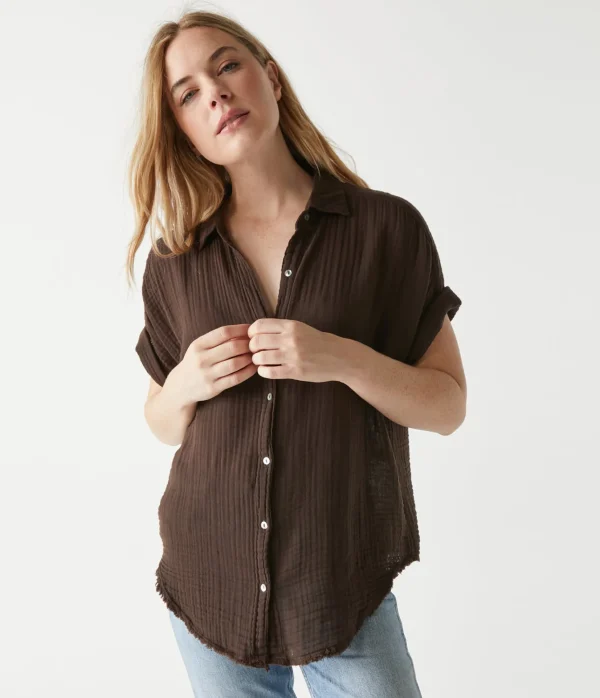 Michael Stars Bailey Gauze Button Down Shirt- Tops, Blouses & Shirts