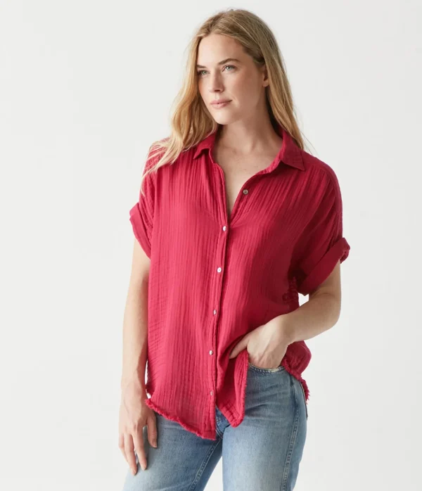 Michael Stars Bailey Gauze Button Down Shirt- Tops, Blouses & Shirts
