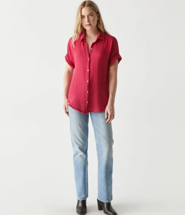 Michael Stars Bailey Gauze Button Down Shirt- Tops, Blouses & Shirts