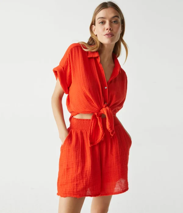 Michael Stars Bailey Gauze Button Down Shirt- Tops, Blouses & Shirts