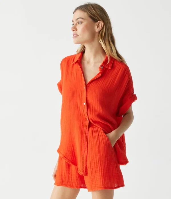 Michael Stars Bailey Gauze Button Down Shirt- Tops, Blouses & Shirts