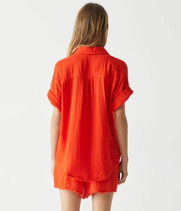 Michael Stars Bailey Gauze Button Down Shirt- Tops, Blouses & Shirts