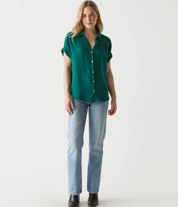 Michael Stars Bailey Gauze Button Down Shirt- Tops, Blouses & Shirts