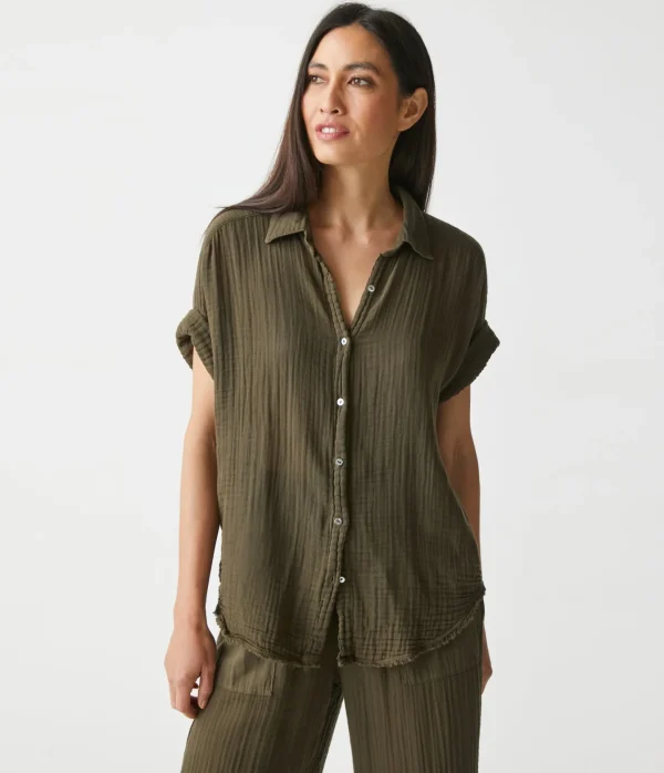 Michael Stars Bailey Gauze Button Down Shirt- Tops, Blouses & Shirts