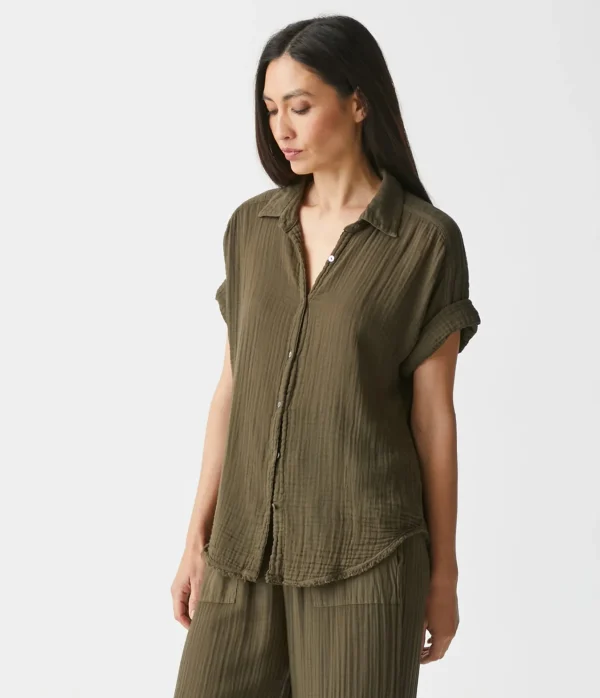 Michael Stars Bailey Gauze Button Down Shirt- Tops, Blouses & Shirts