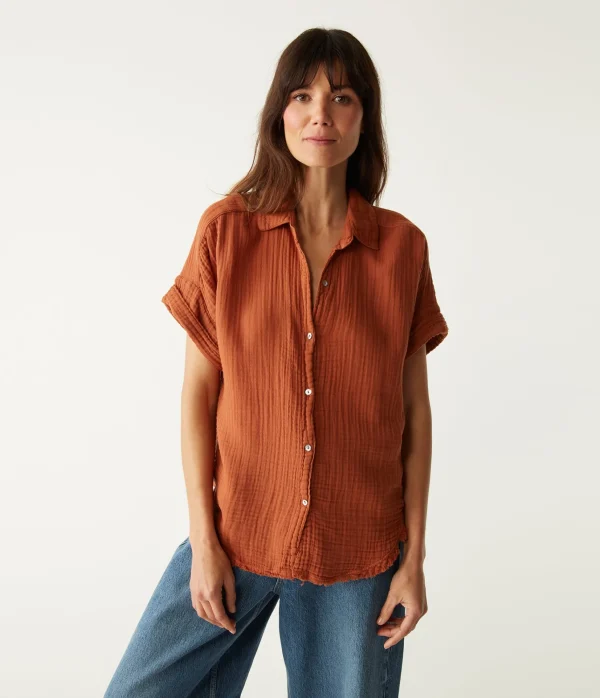 Michael Stars Bailey Gauze Button Down Shirt- Tops, Blouses & Shirts