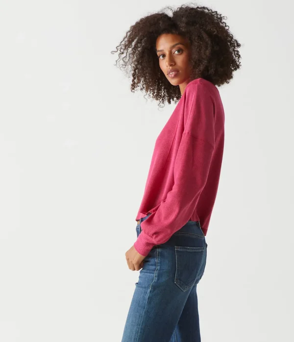 Michael Stars Cait Mixed Fabric Tee- T-Shirts | Loungewear