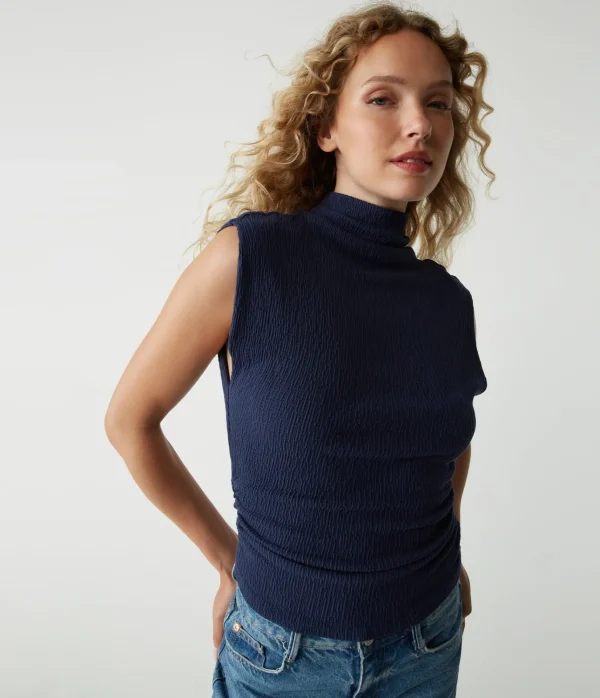 Michael Stars Campbell Mock Neck Crinkle Top- Tops, Blouses & Shirts | T-Shirts