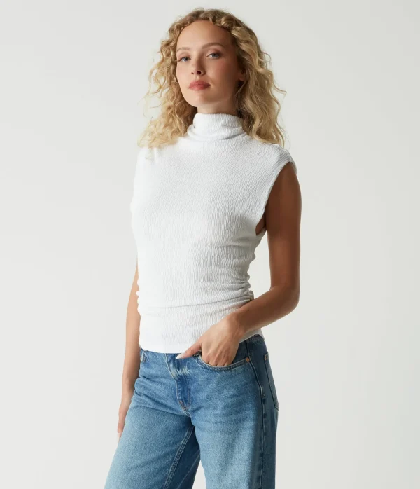 Michael Stars Campbell Mock Neck Crinkle Top- Tops, Blouses & Shirts | T-Shirts