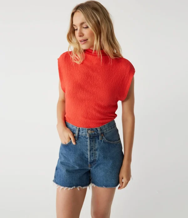 Michael Stars Campbell Mock Neck Crinkle Top- Tops, Blouses & Shirts | T-Shirts