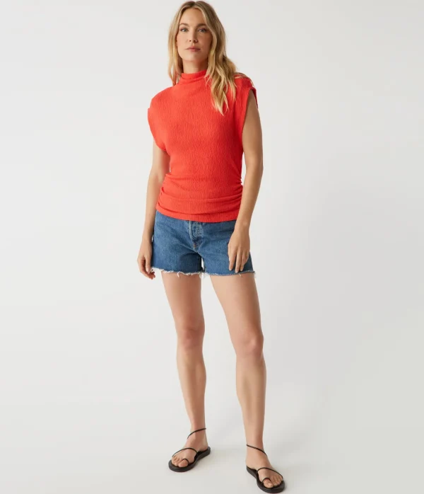 Michael Stars Campbell Mock Neck Crinkle Top- Tops, Blouses & Shirts | T-Shirts