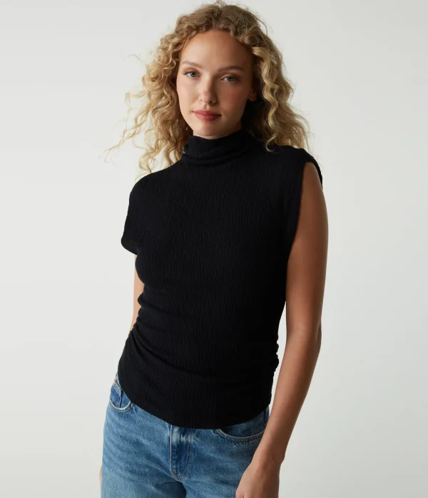 Michael Stars Campbell Mock Neck Crinkle Top- Tops, Blouses & Shirts | T-Shirts
