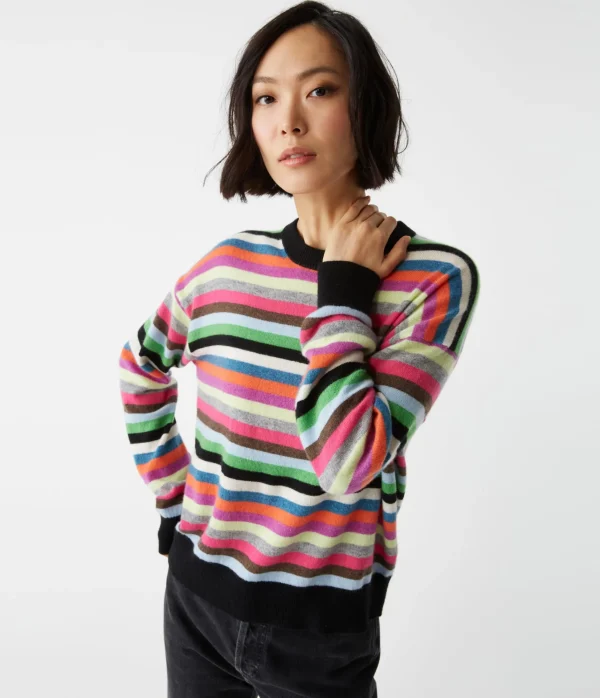 Michael Stars Celeste Striped Crew Neck Cashmere Sweater- Sweaters & Cardigans
