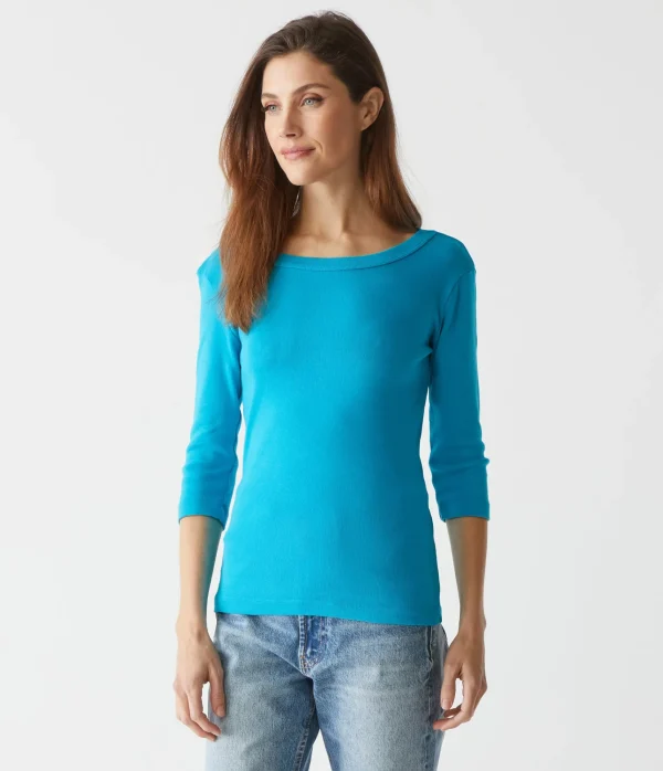 Michael Stars Dot 3/4 Sleeve Tee- T-Shirts | 1x1 Cotton T-Shirts