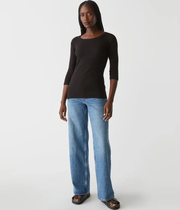 Michael Stars Dot 3/4 Sleeve Tee- T-Shirts | 1x1 Cotton T-Shirts