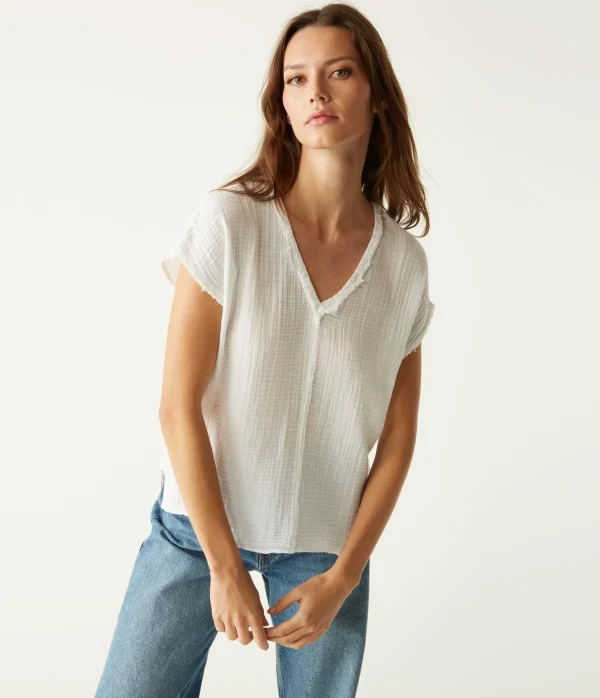 Michael Stars Draya Gauze V-Neck Top- Tops, Blouses & Shirts