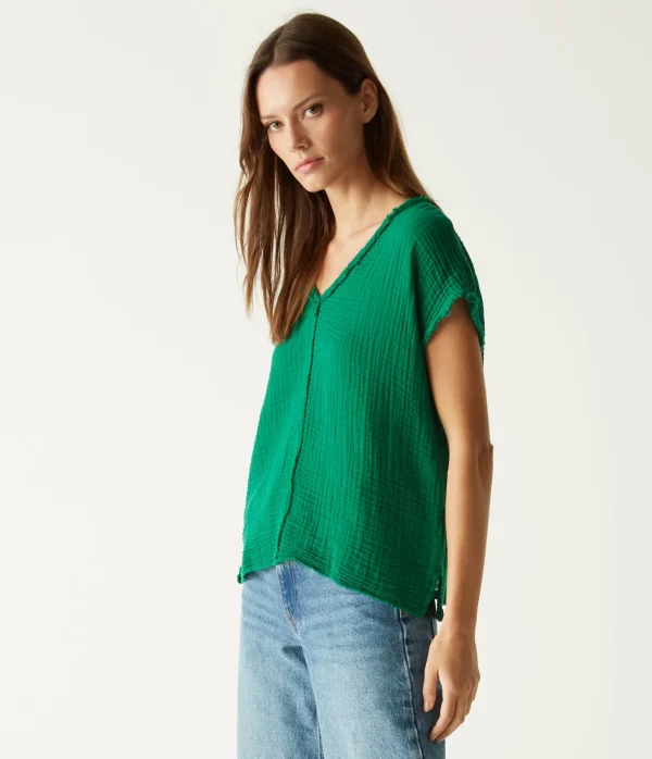 Michael Stars Draya Gauze V-Neck Top- Tops, Blouses & Shirts