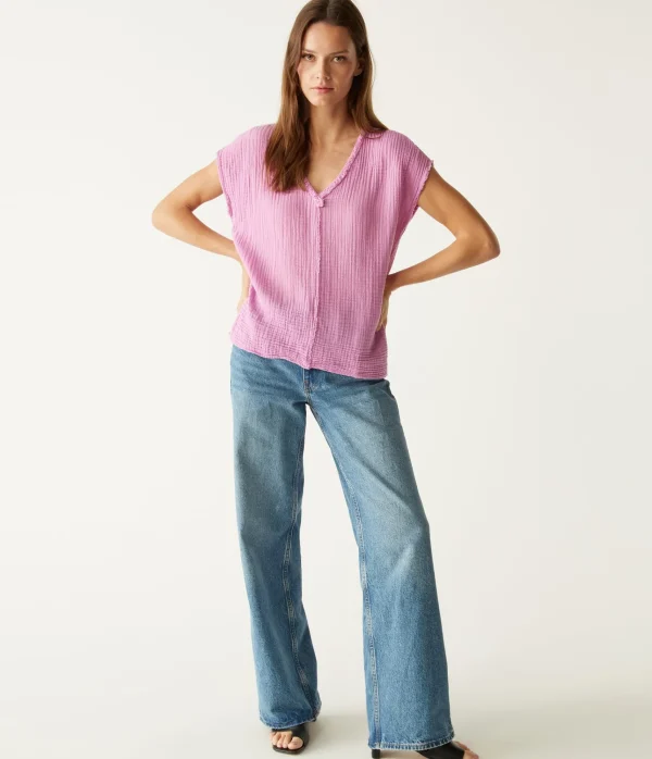 Michael Stars Draya Gauze V-Neck Top- Tops, Blouses & Shirts