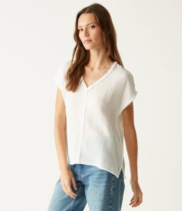 Michael Stars Draya Gauze V-Neck Top- Tops, Blouses & Shirts