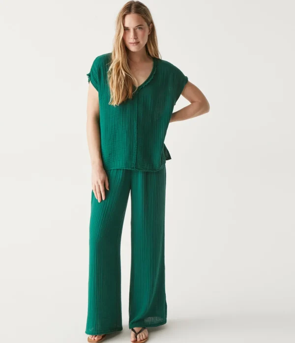 Michael Stars Draya Gauze V-Neck Top- Tops, Blouses & Shirts