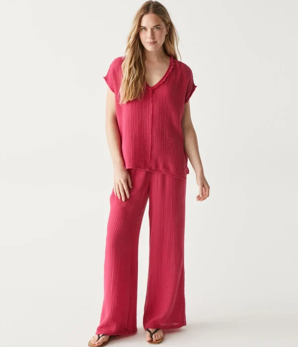 Michael Stars Draya Gauze V-Neck Top- Tops, Blouses & Shirts