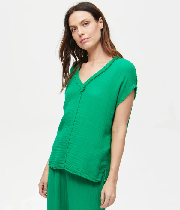 Michael Stars Draya Gauze V-Neck Top- Tops, Blouses & Shirts