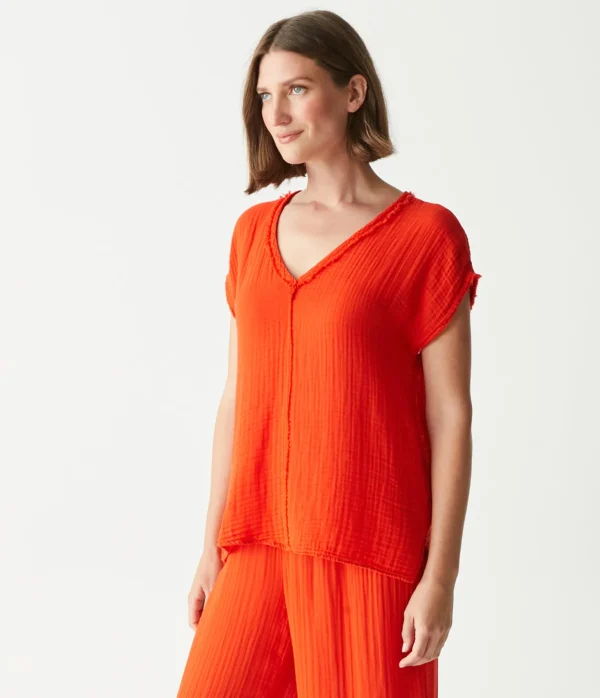 Michael Stars Draya Gauze V-Neck Top- Tops, Blouses & Shirts