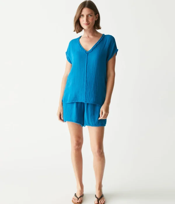 Michael Stars Draya Gauze V-Neck Top- Tops, Blouses & Shirts