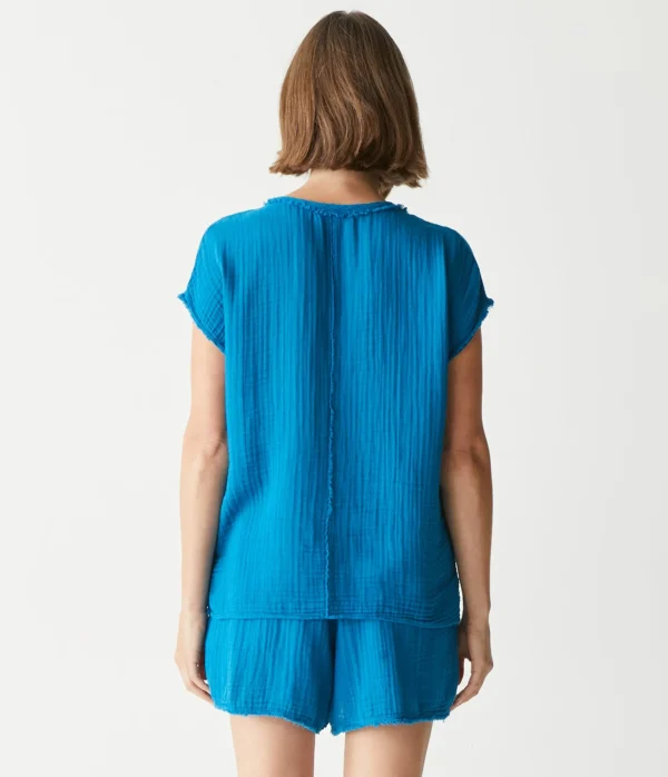 Michael Stars Draya Gauze V-Neck Top- Tops, Blouses & Shirts