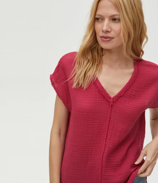 Michael Stars Draya Gauze V-Neck Top- Tops, Blouses & Shirts