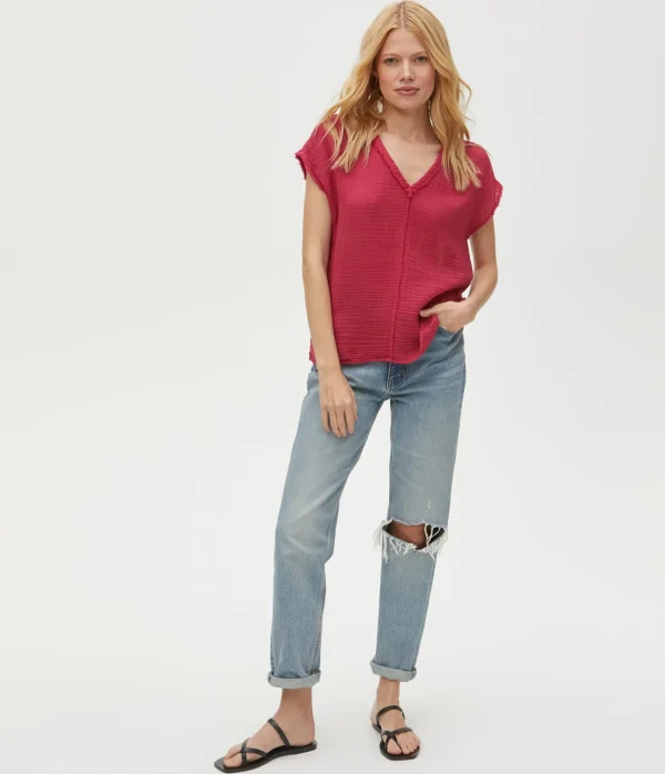 Michael Stars Draya Gauze V-Neck Top- Tops, Blouses & Shirts