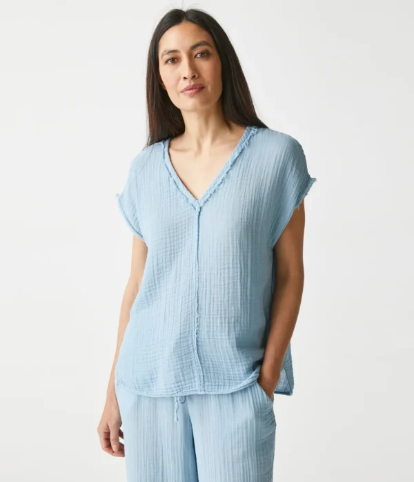 Michael Stars Draya Gauze V-Neck Top- Tops, Blouses & Shirts