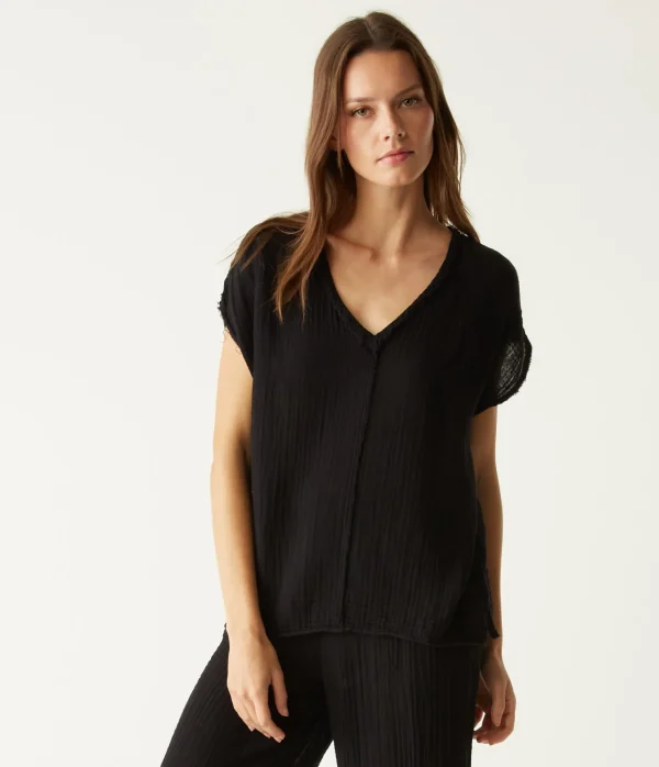 Michael Stars Draya Gauze V-Neck Top- Tops, Blouses & Shirts