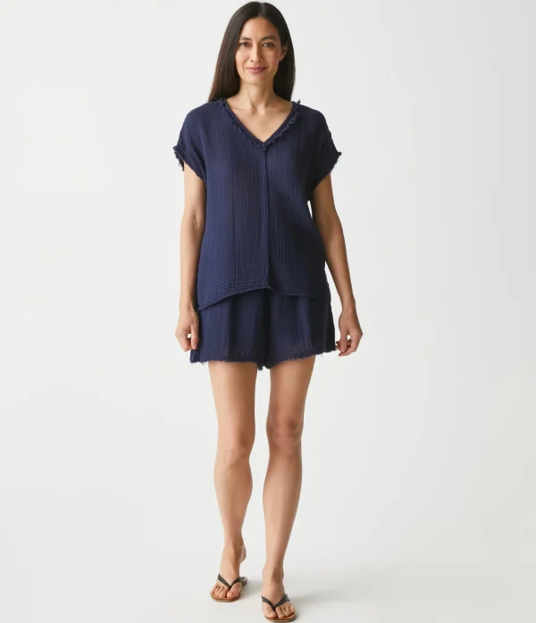 Michael Stars Draya Gauze V-Neck Top- Tops, Blouses & Shirts